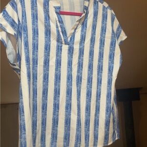 Blue and White Striped Women's Top